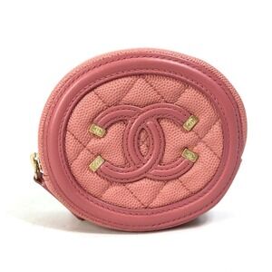 CHANEL Pink Caviar Leather Logo Wallet